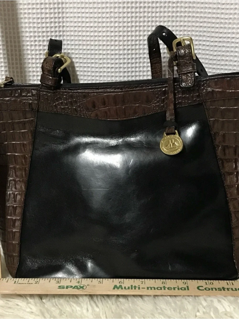 BRAHMIN Tuscan Croc Black Brown Leather Shoulder Bag Tote Handbag Purse